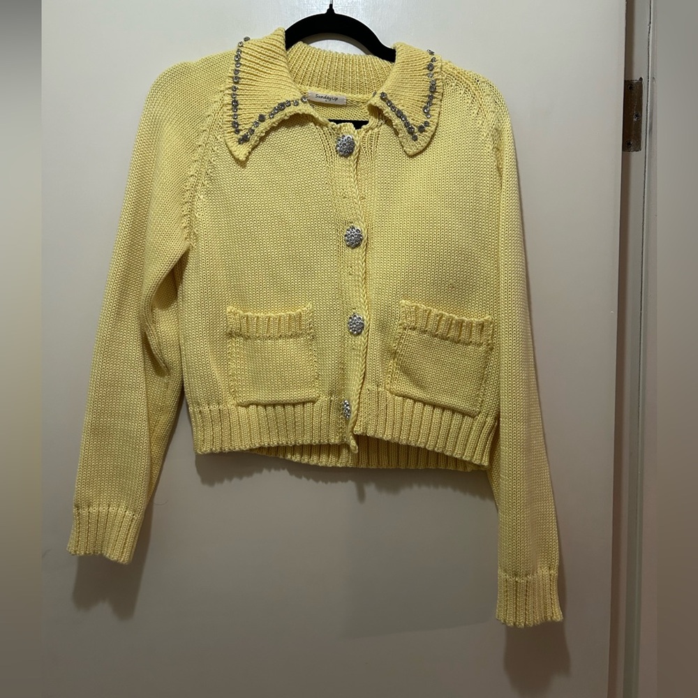 Sunday Lemon Cardigan with Metallic Buttons